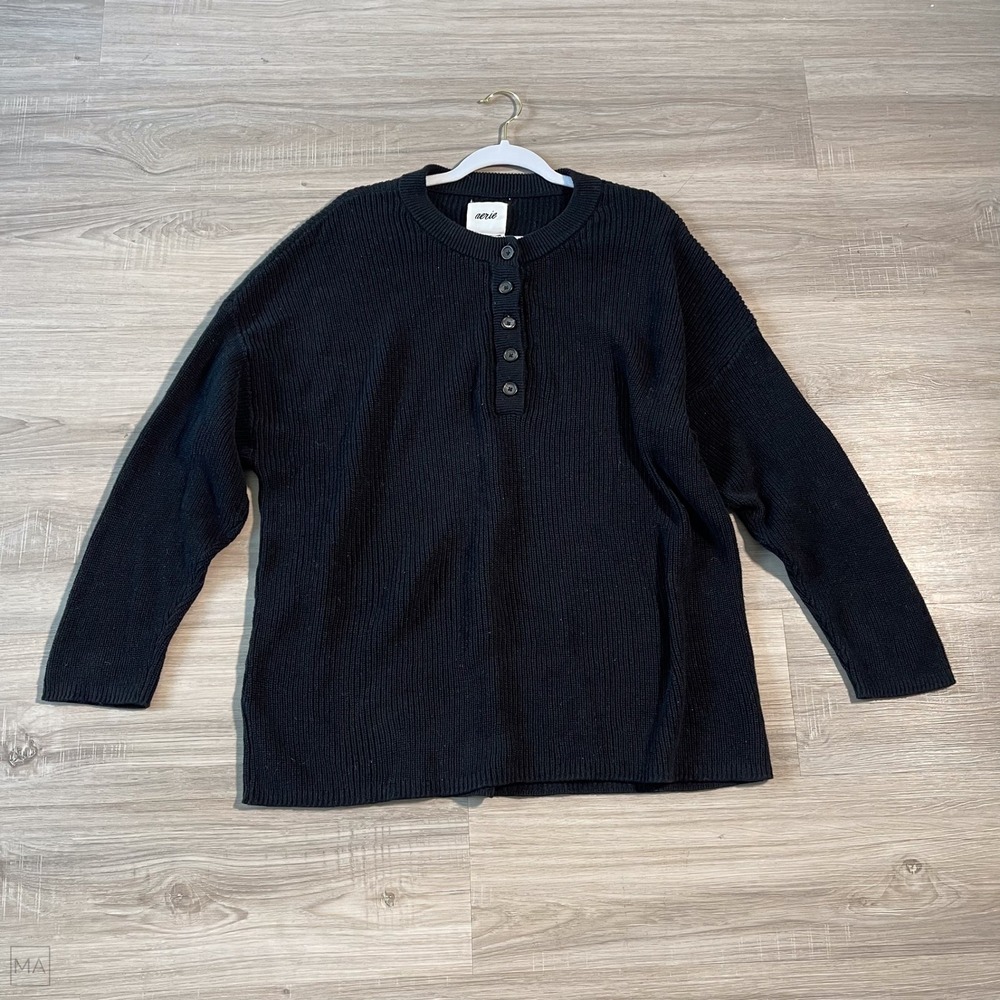 Aerie Women's Top Ribbed Knit Relaxed Minimalist Casual Fall XL Black